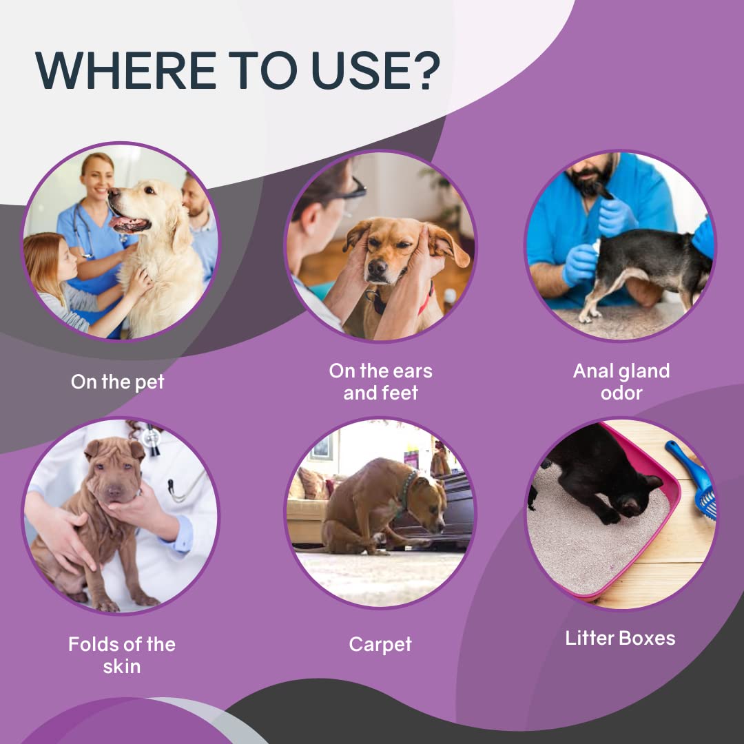 Utilisation Odorcide sur surfaces et animaux pour neutraliser les odeurs tenaces.