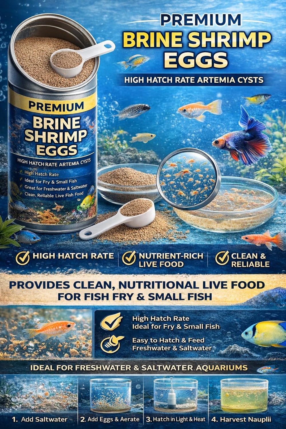 Œufs-crevettes-brines-premium flacon clair pour éclosion efficace