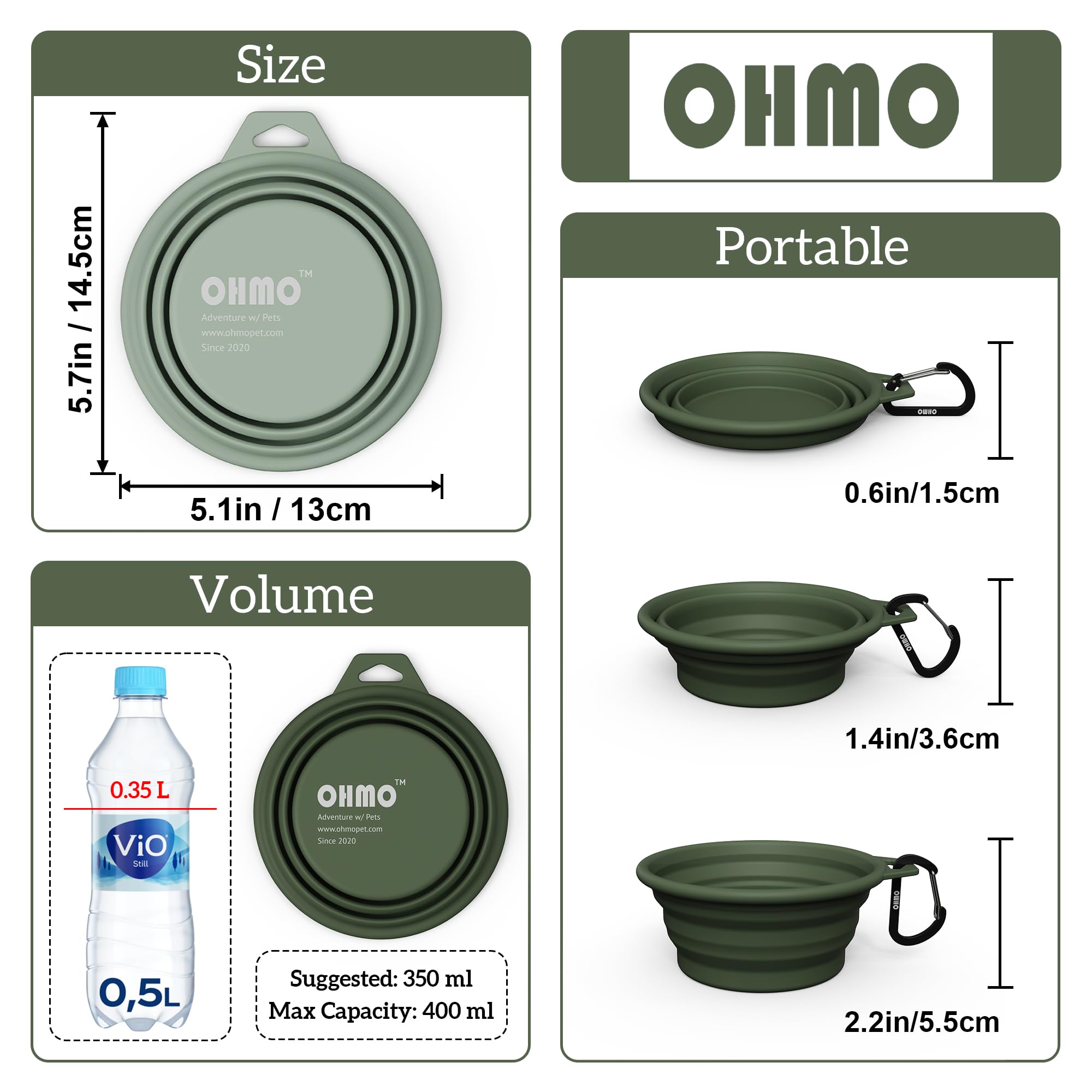 OHMO coupelle pliante vert clair, légère et prête pour l'extérieur.