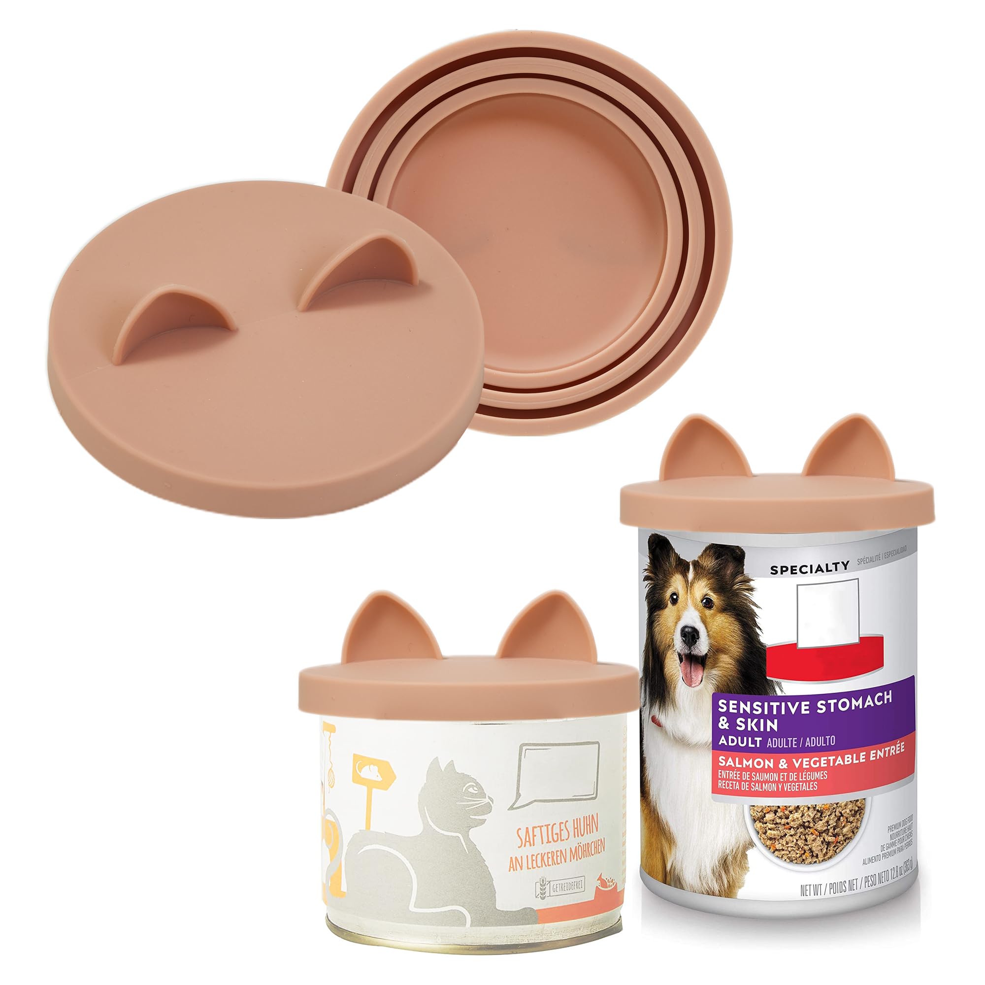 OHMO couvercle universel pour boîtes de nourriture chien, silicone sûr et réutilisable.