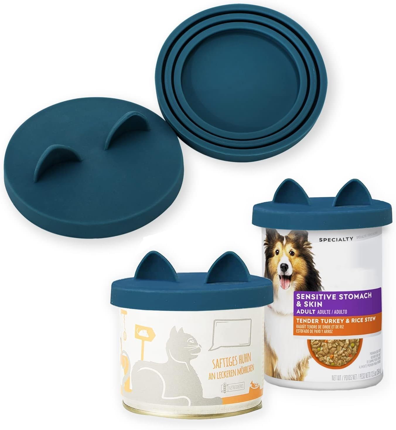 OHMO couvercles bleu foncé en silicone, lot de deux, réutilisables.