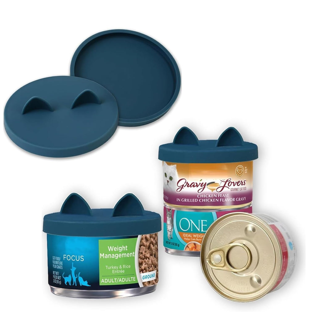 OHMO: couvercles en silicone bleu foncé pour chat, ensemble, qui préservent la fraîcheur.