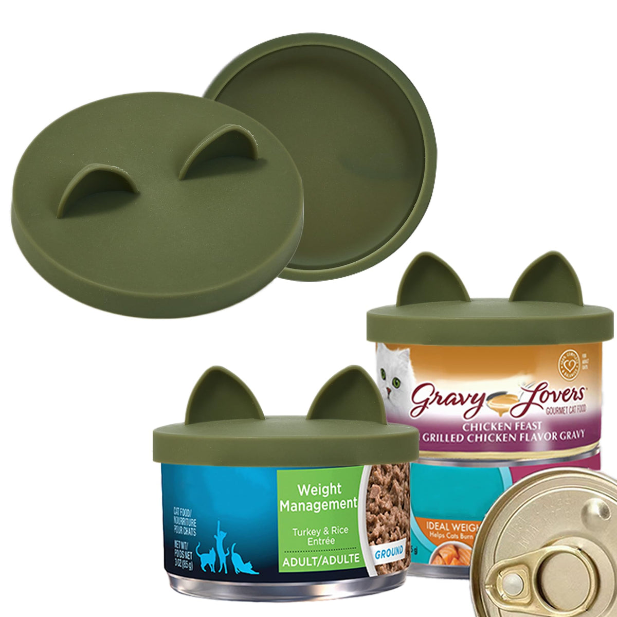 OHMO paquets-deux-couvercles-silicone-chat-3oz-camo-vert: refermer rapidement les petites boîtes.