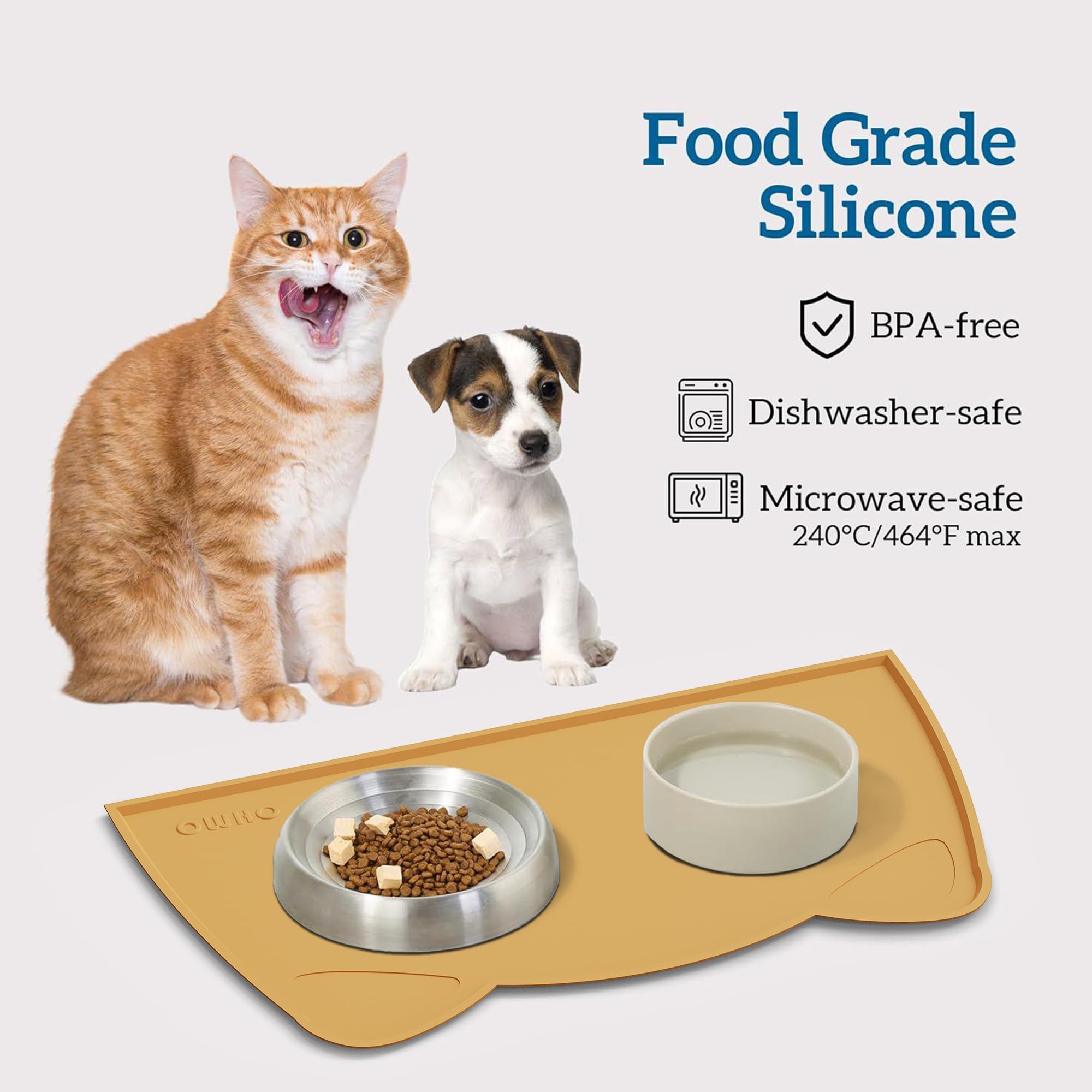 OHMO tapis alimentation chat avec bord surélevé, prévention des débordements sur le sol.