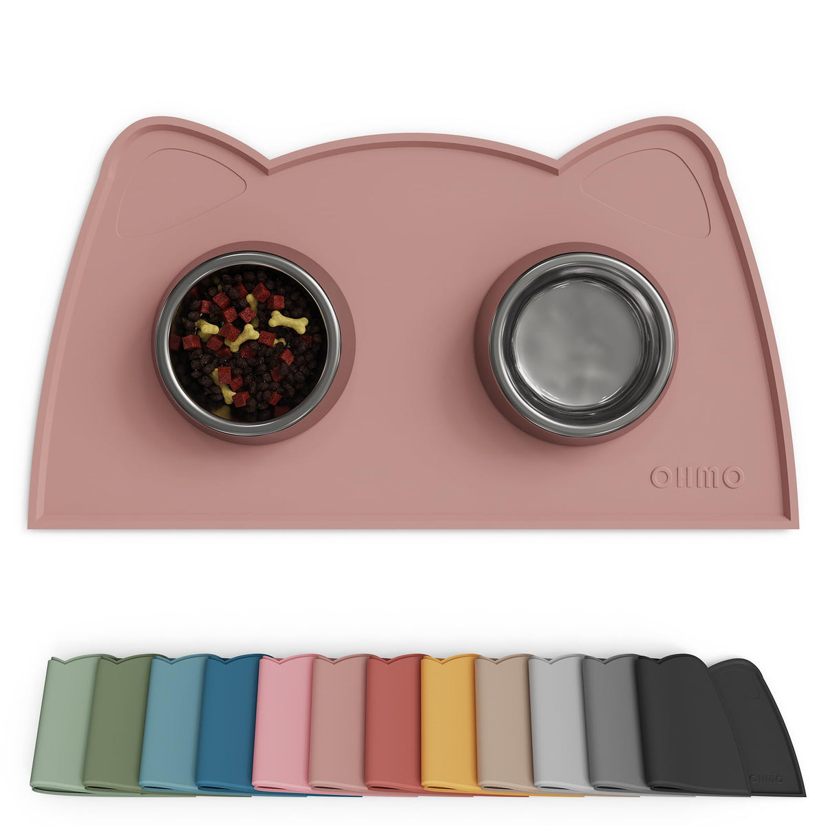 OHMO tapis nourriture animaux en silicone rose, anti-dérapant et facile à nettoyer.
