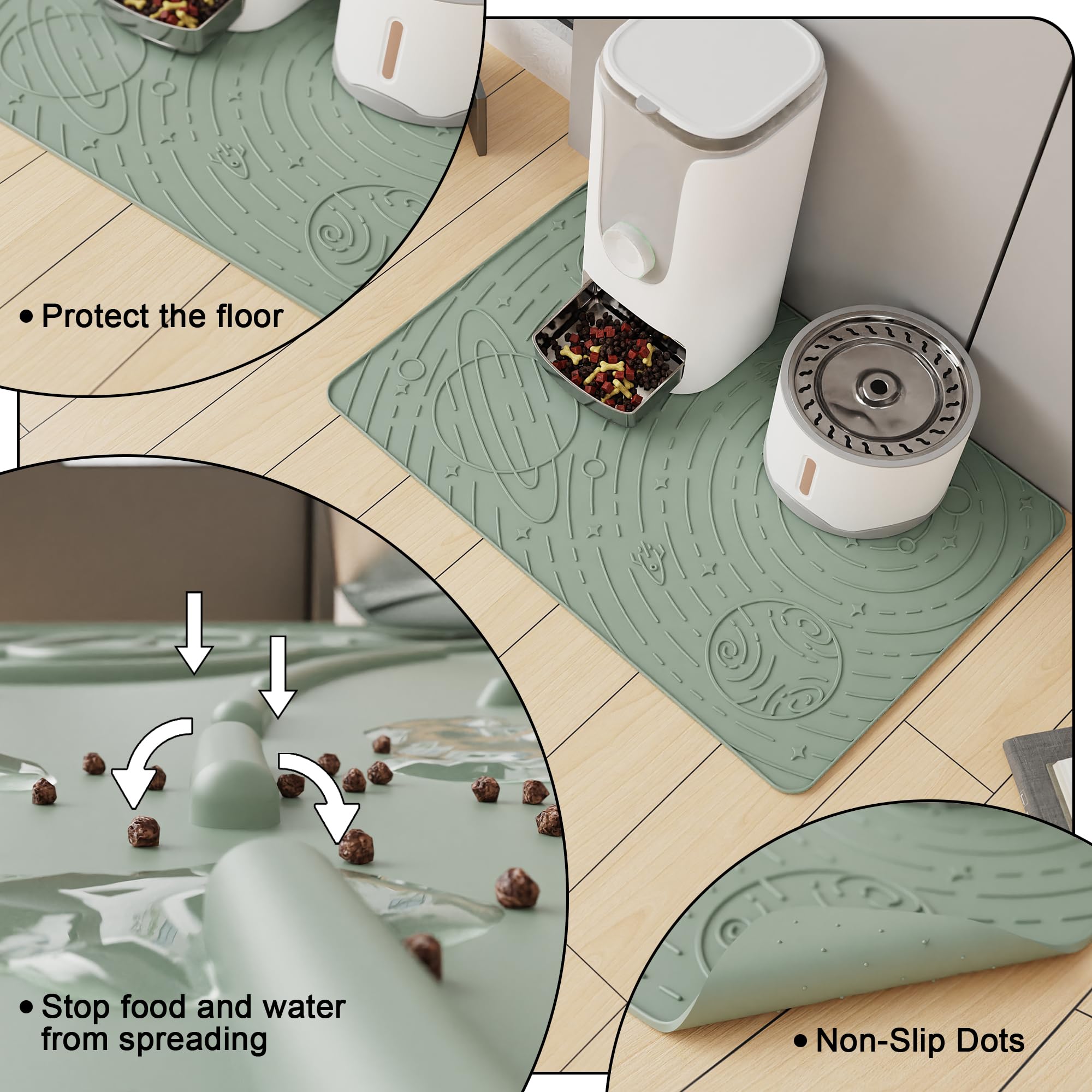 OHMO tapis-nourriture-silicone-vert-sauge-décoratif : s'intègre bien à votre intérieur.