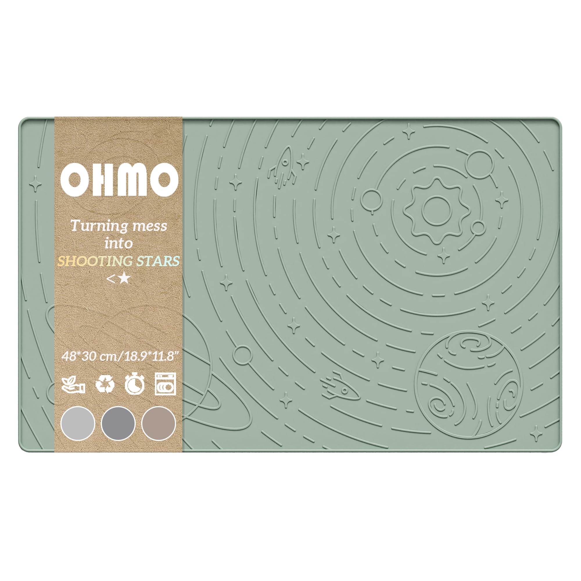 OHMO tapis-nourriture-silicone-vert-sauge : surface sûre pour repas de vos animaux.