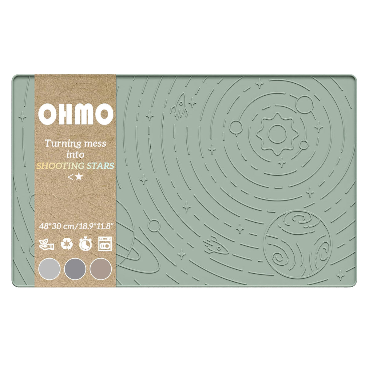 OHMO tapis-nourriture-silicone-vert-sauge : surface sûre pour repas de vos animaux.