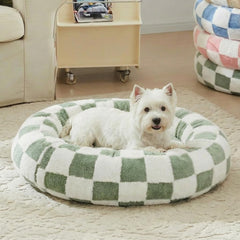 Ohocut lit chien rond à carreaux sage vert, confort chaleureux pour sieste