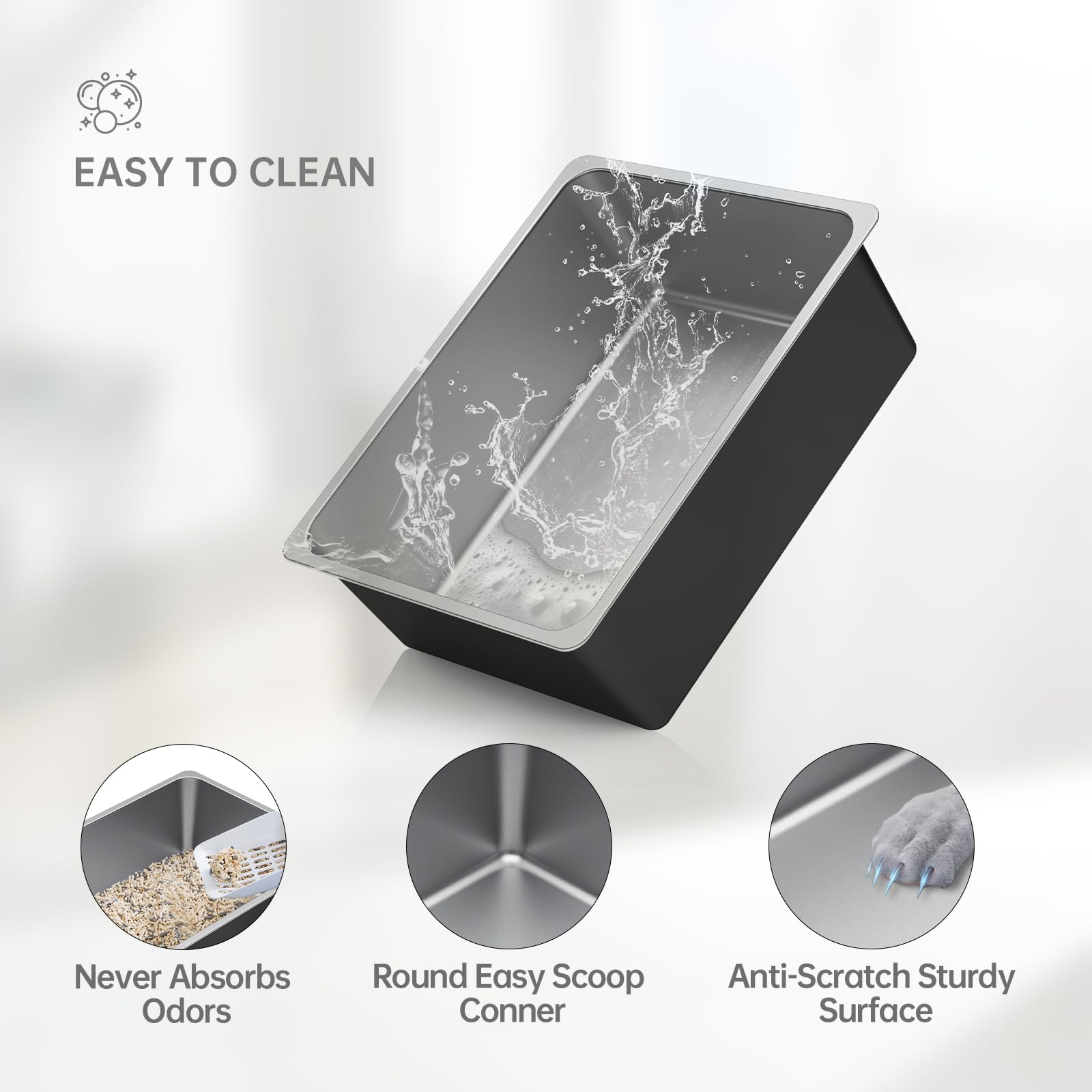 Ohtomber litière inox surface antiadhésive pour nettoyage rapide.