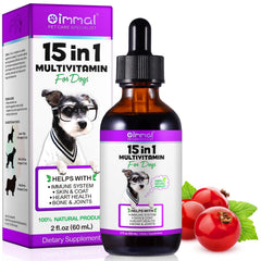 Oimmal 15 en 1 — bouteille multivitamine chien, soutien nutritionnel pratique.