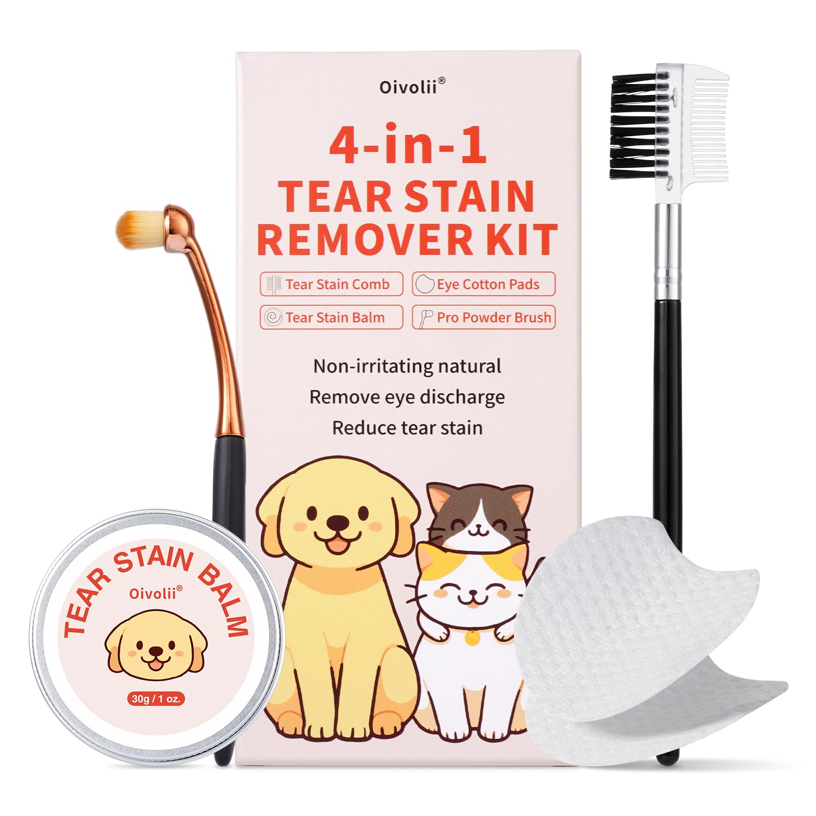 Oivolii kit traces larmes pour chien et chat, regard plus net et soin doux
