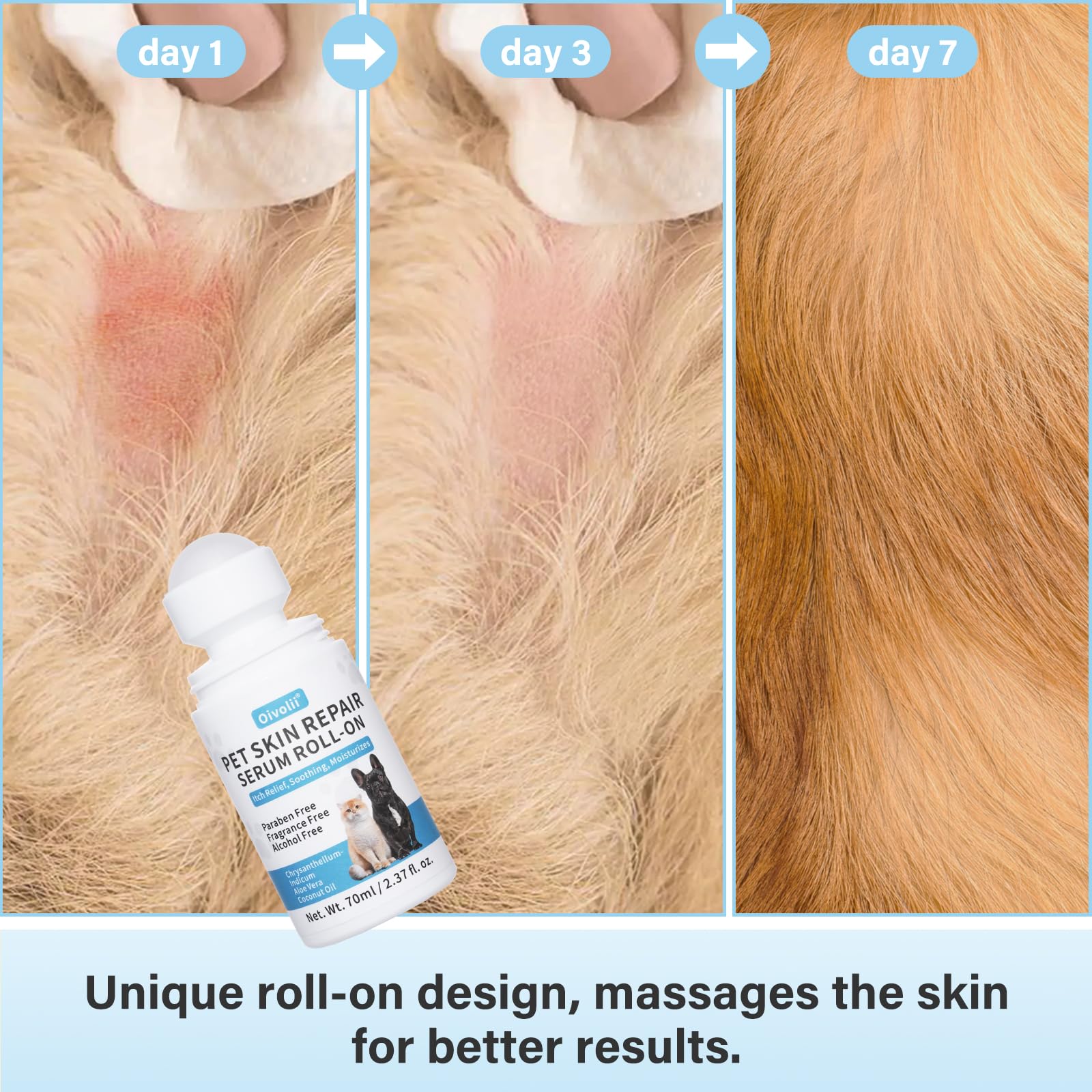 Formule naturelle sans parfum du sérum roll-on Oivolii pour peau sensible.