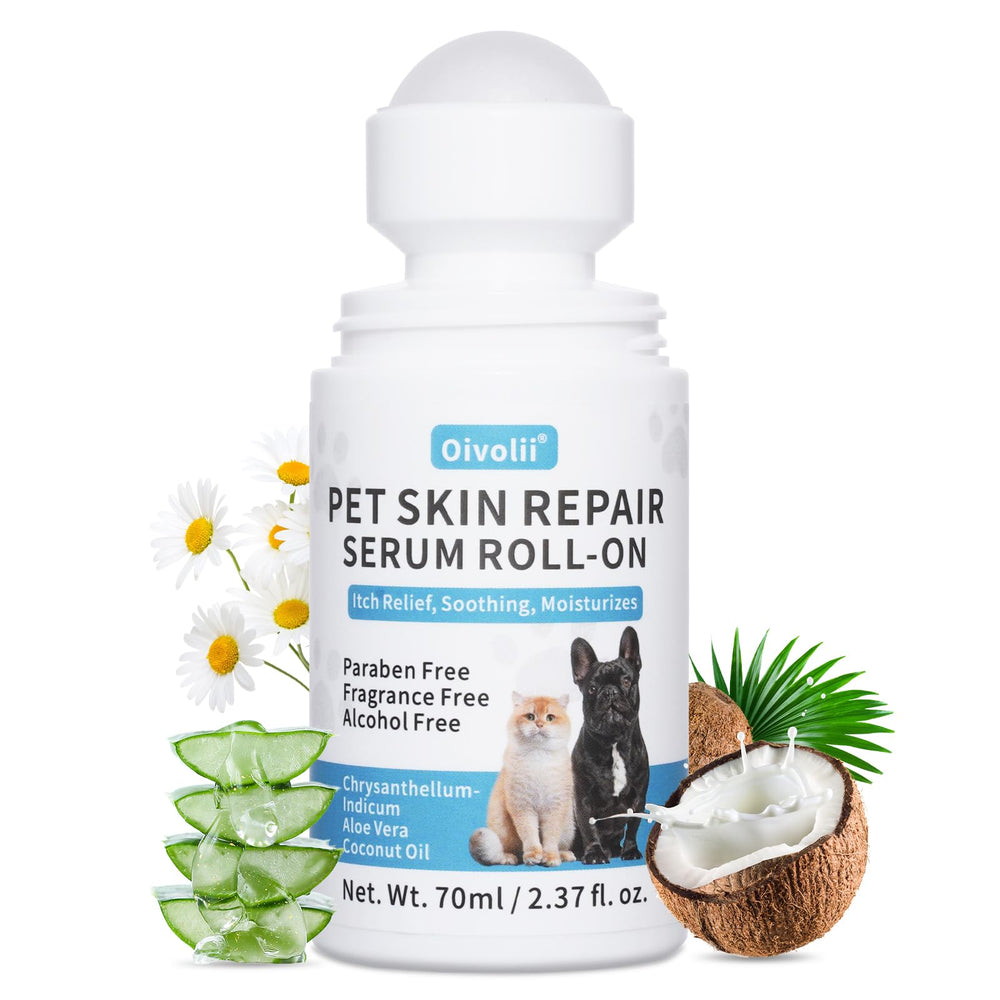Sérum roll-on Oivolii réparateur pour chien, apaisement ciblé des zones irritées.
