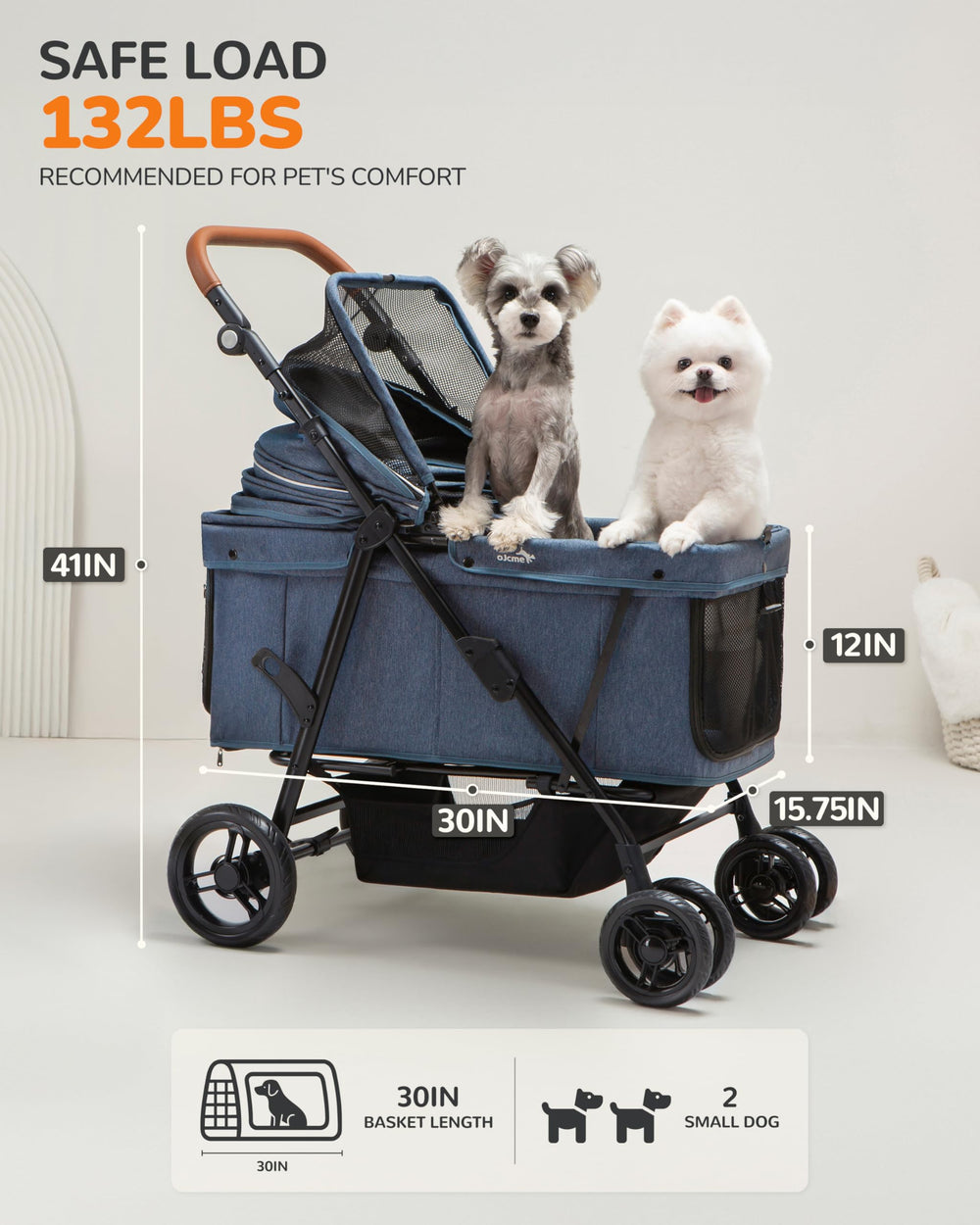 ojcme-poussette-chien-durable-oxford-600d: matériaux résistants pour longue durée.