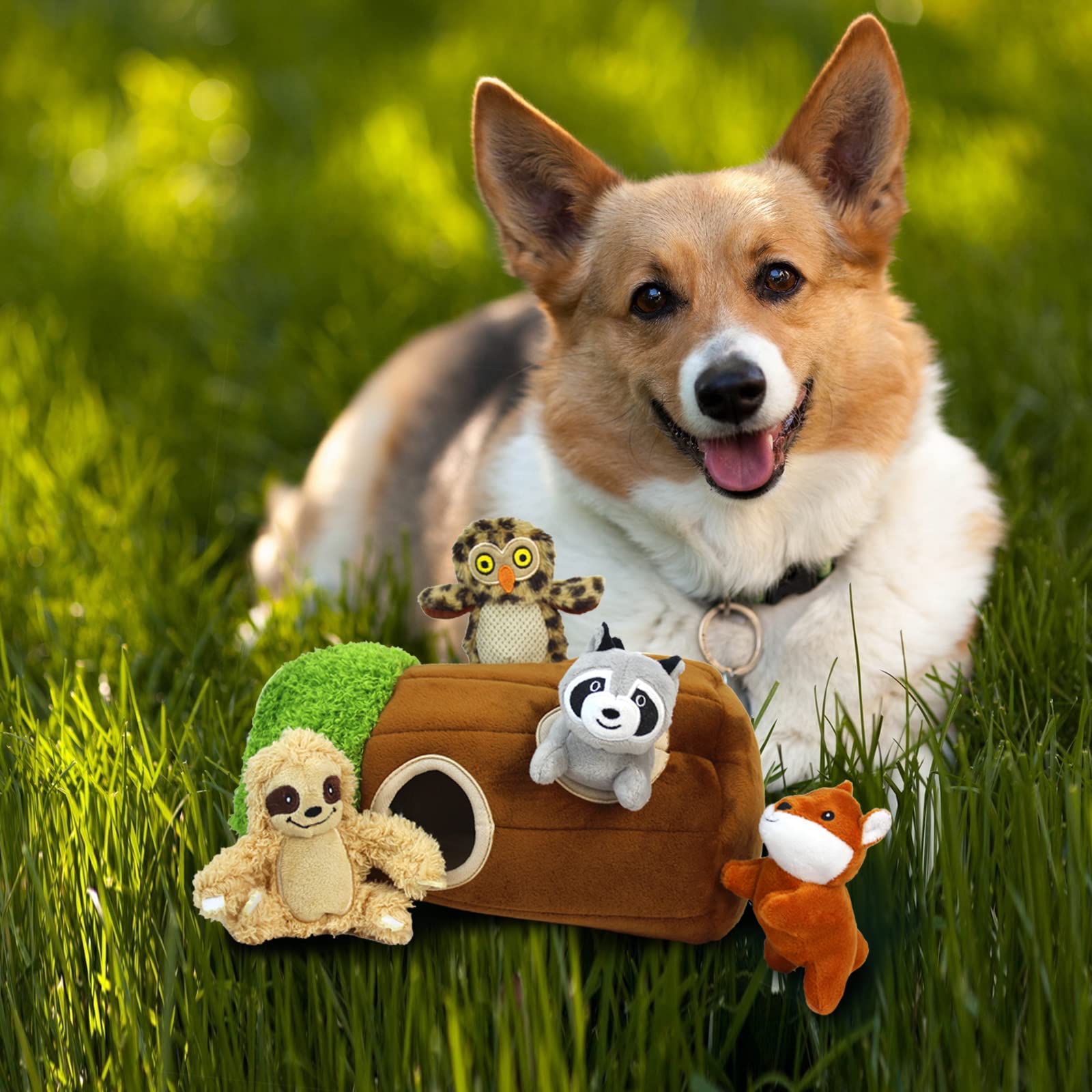 okegztoa-renard-raton-laveur-hibou-peluche: animaux forestiers pour varier les jeux.