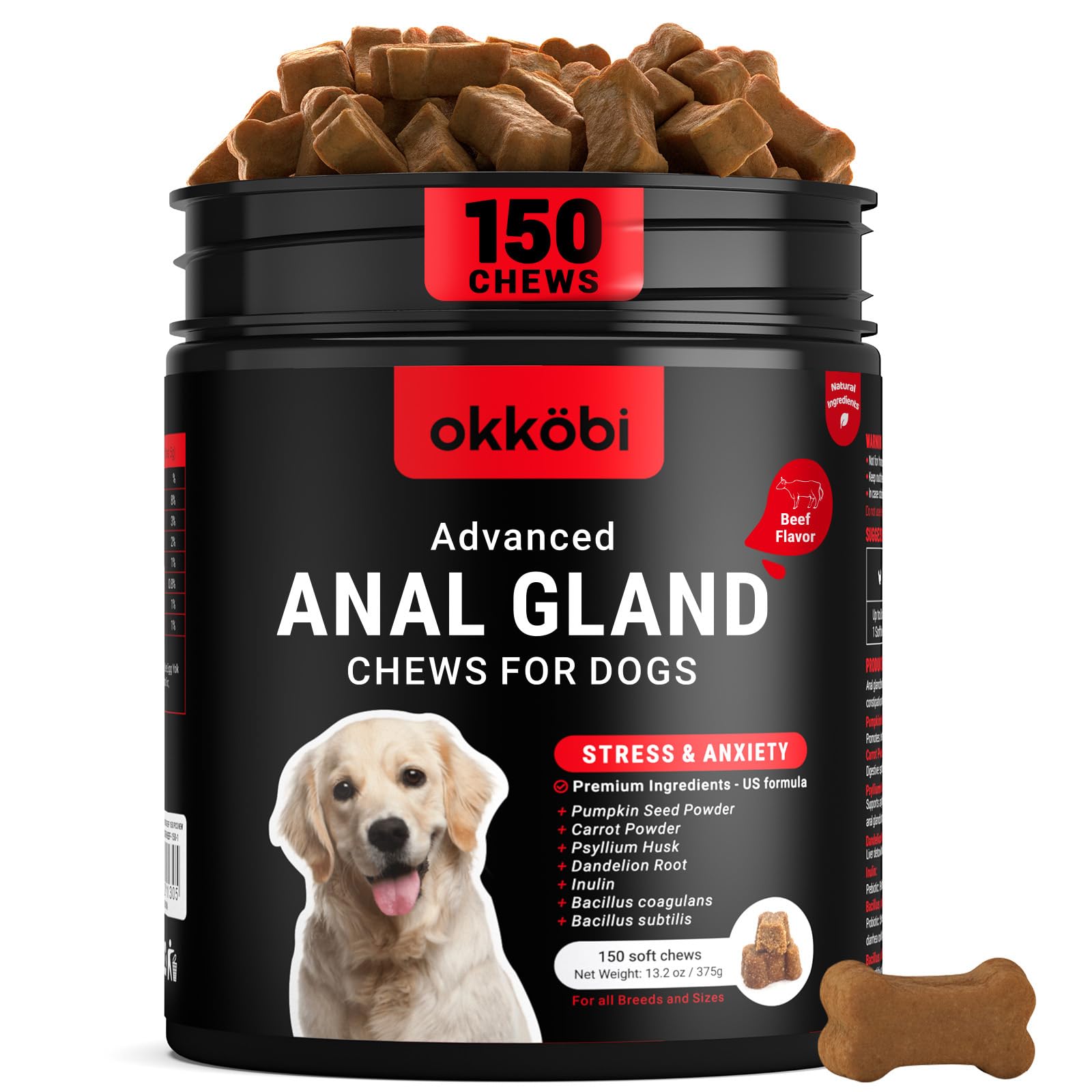 OKKÖBI bouchées glandes-anales boeuf: emballage pratique pour chien