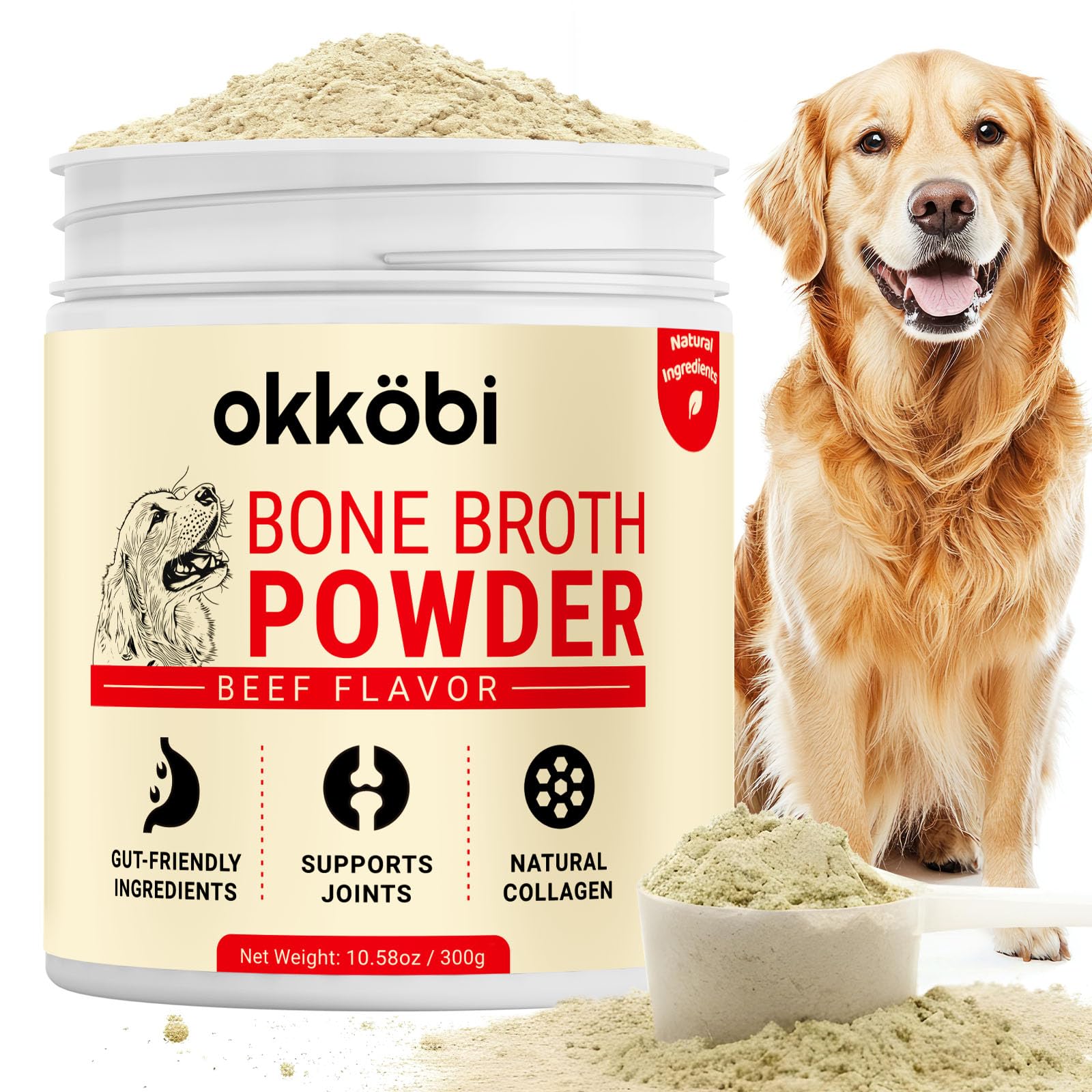 OKKÖBI bouillon d’os de bœuf, bouteille, versement facile pour chien et hydratation.