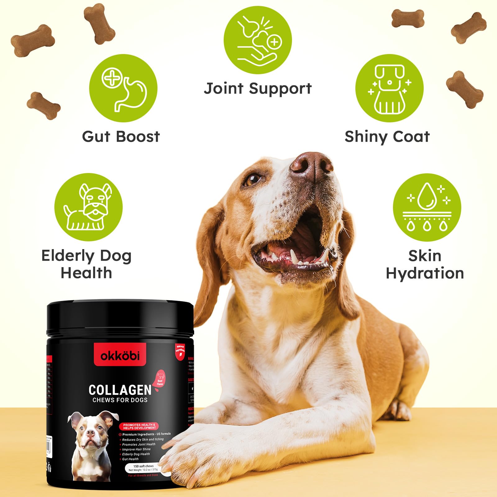 OKKÖBI Collagène pour chien – peau hydratée et confort cutané.
