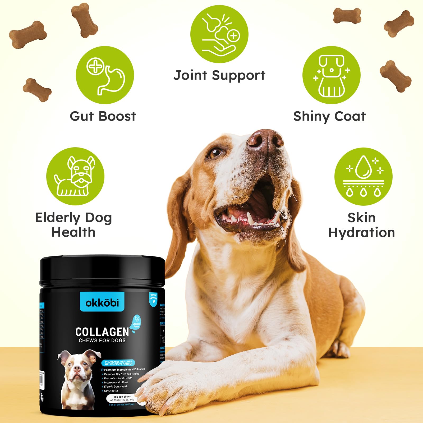 OKKÖBI Collagène pour chiens – peau et pelage brillants après l’utilisation.
