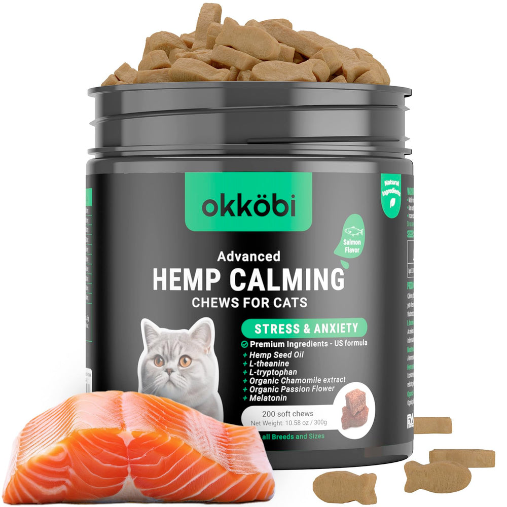 OKKÖBI friandises calmantes pour chats saumon, réduction du stress en voyage.