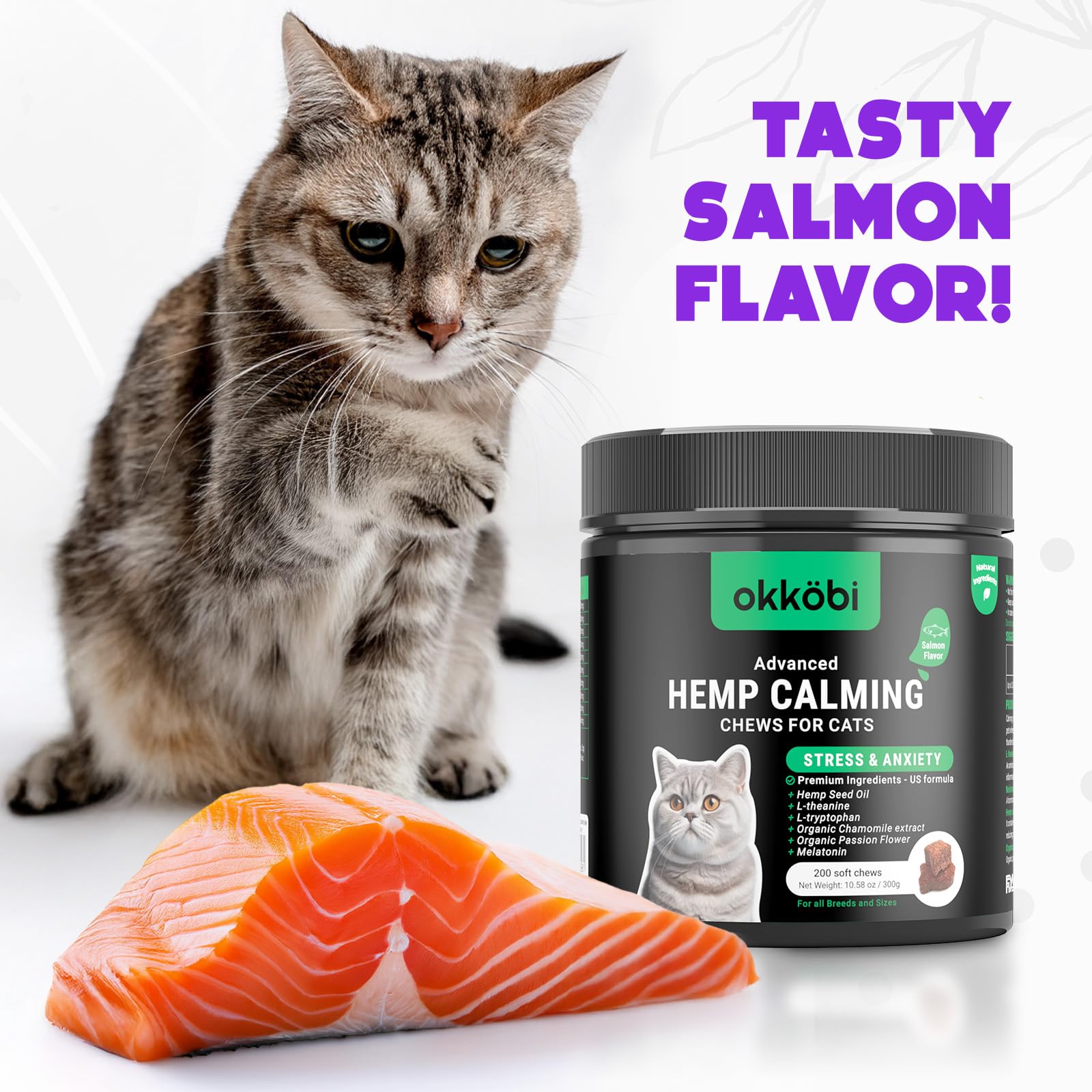OKKÖBI friandises calmantes chats saumon, confort potentiel pour le quotidien.