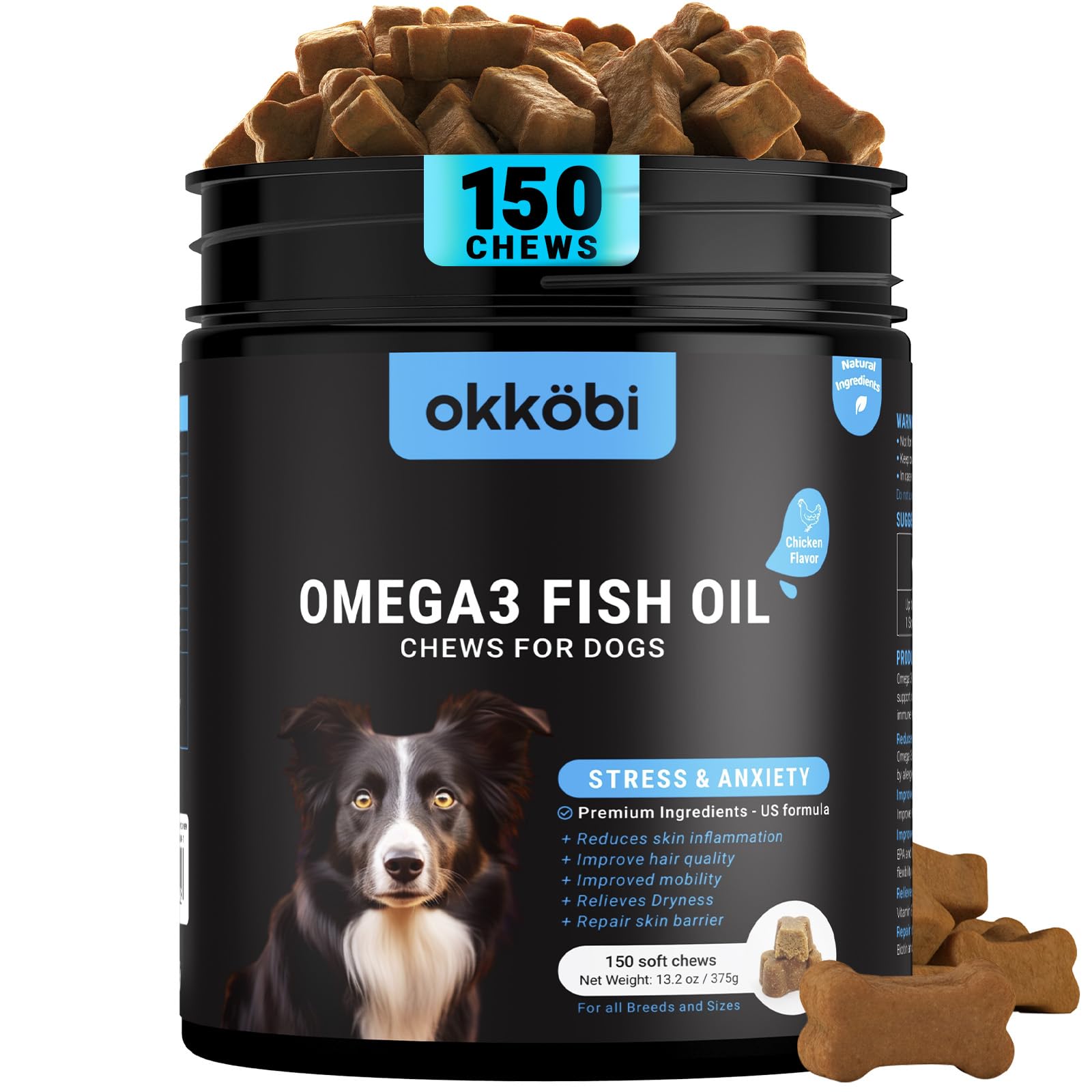 OKKÖBI Omega 3 pour chiens – bouteille pratique pour une supplémentation régulière.