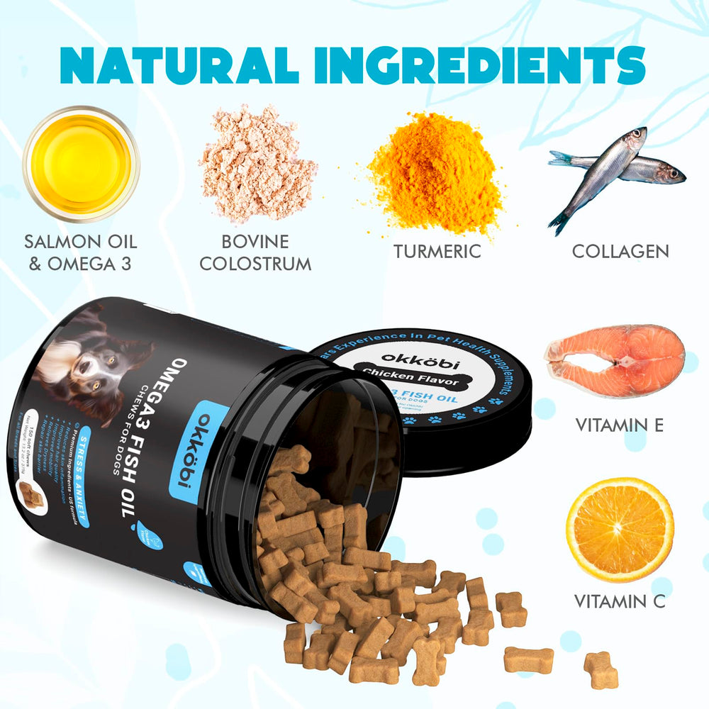 OKKÖBI Omega 3 pour chiens – gommes pour pelage brillant et peau saine.