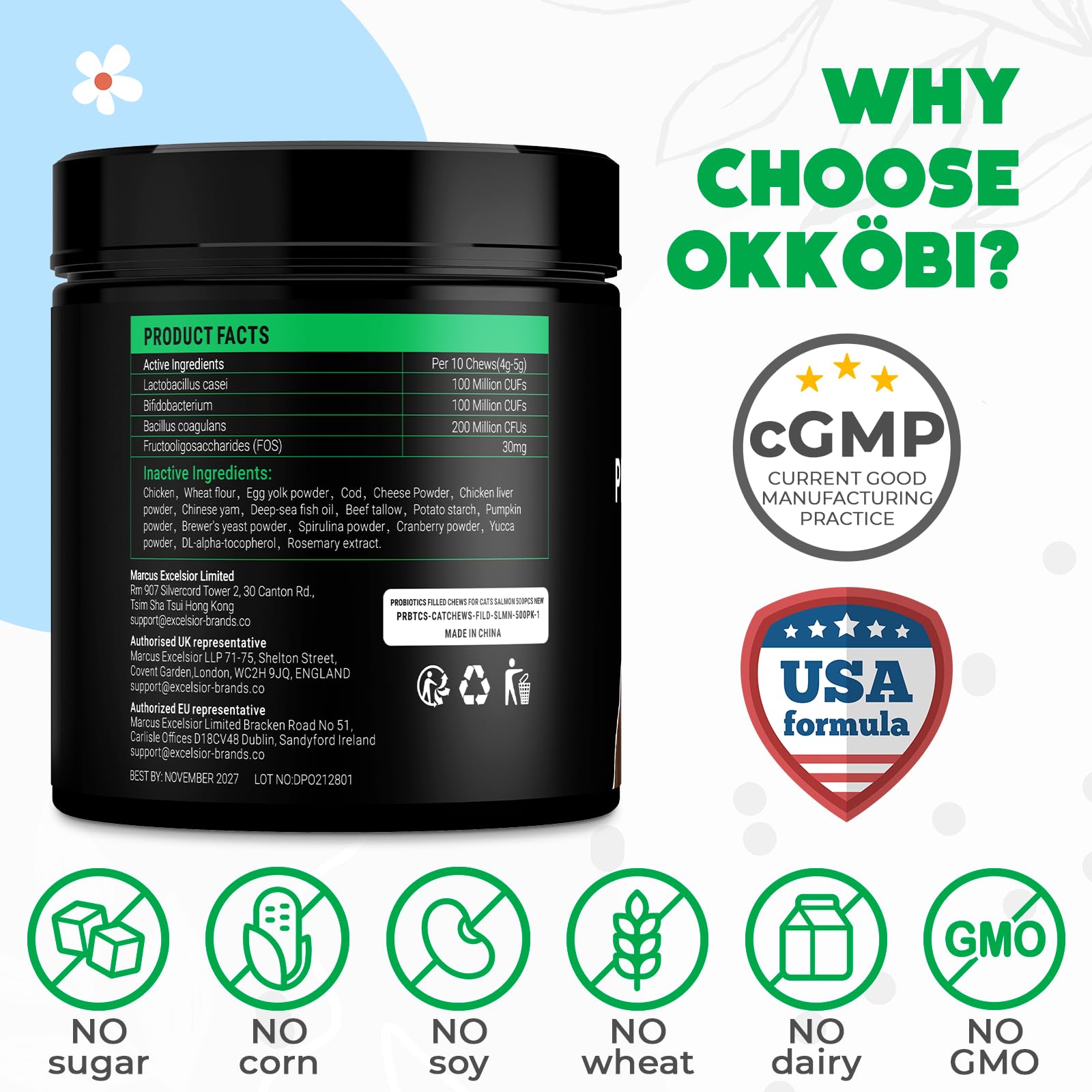 OKKÖBI probiotiques pour chats – action rapide en 30 à 45 minutes