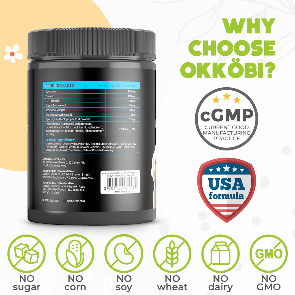 OKKÖBI probiotiques et prébiotiques pour chien, soutien digestif.