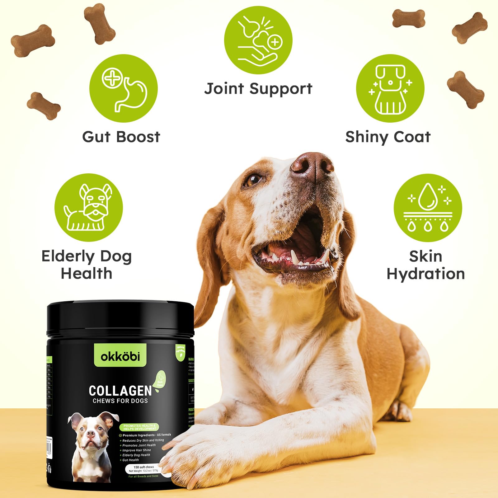 OKKÖBI Collagene chien Sante peau poil: pelage sain et brillant.