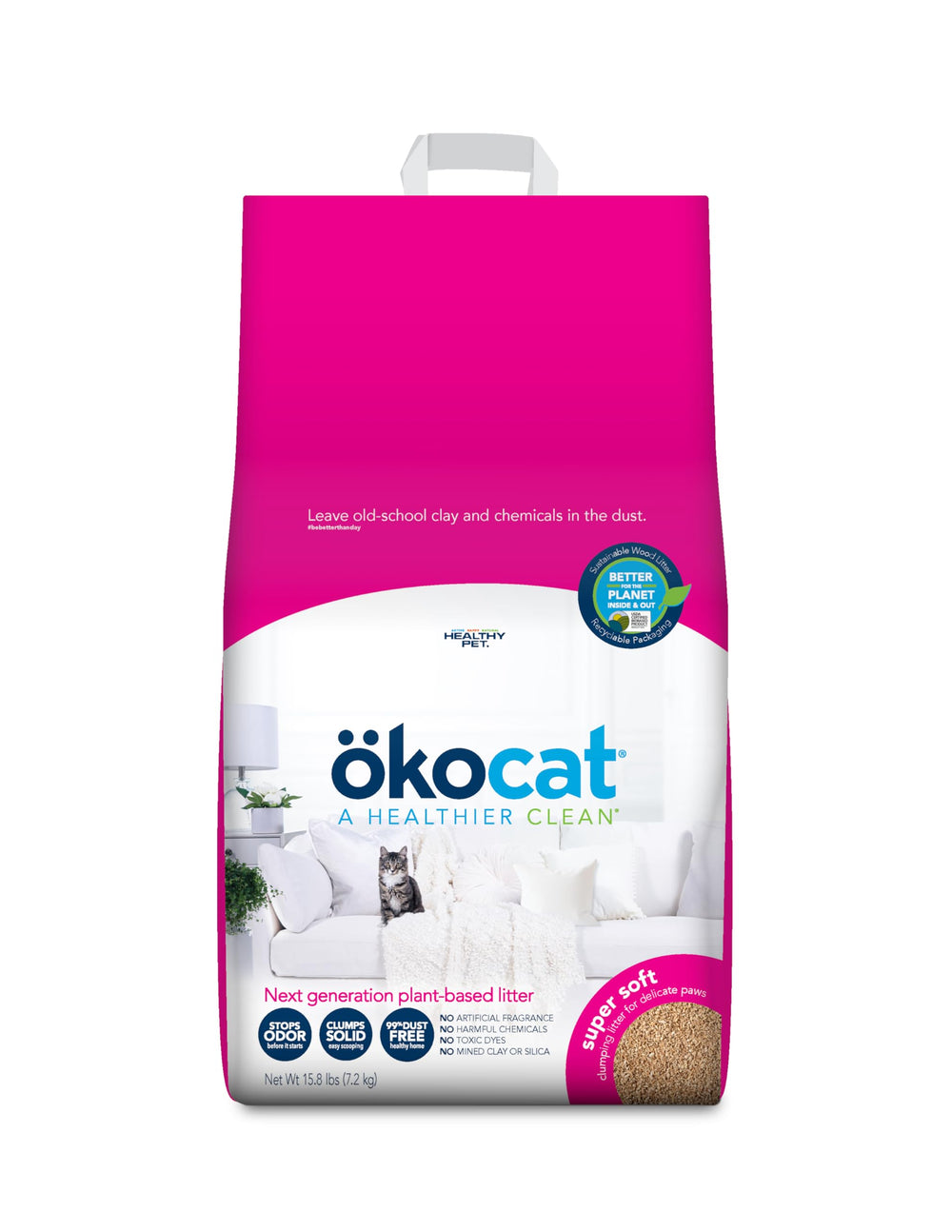okocat litière chat-pattes-sensibles: texture douce et confortable.