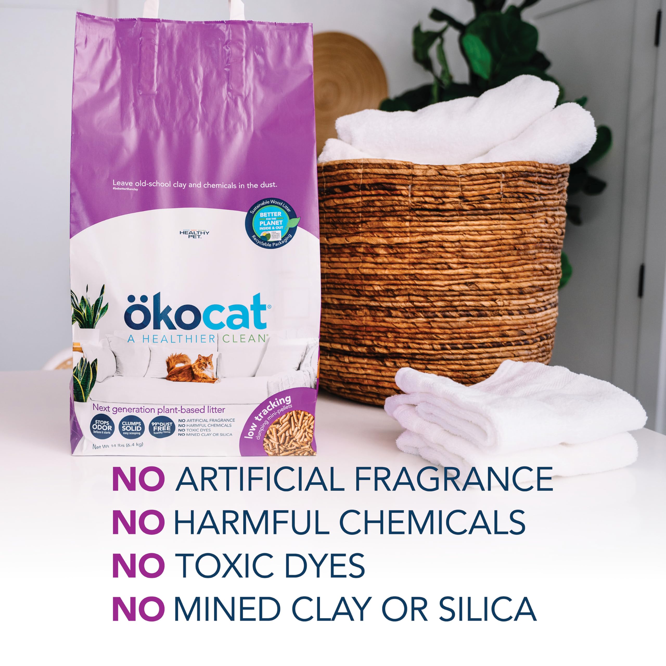 okocat respecte l’environnement grâce à des fibres naturelles durables.