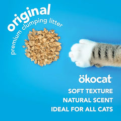 Litière ÖKOCAT sans parfum dans le bac, expérience agréable pour le chat.