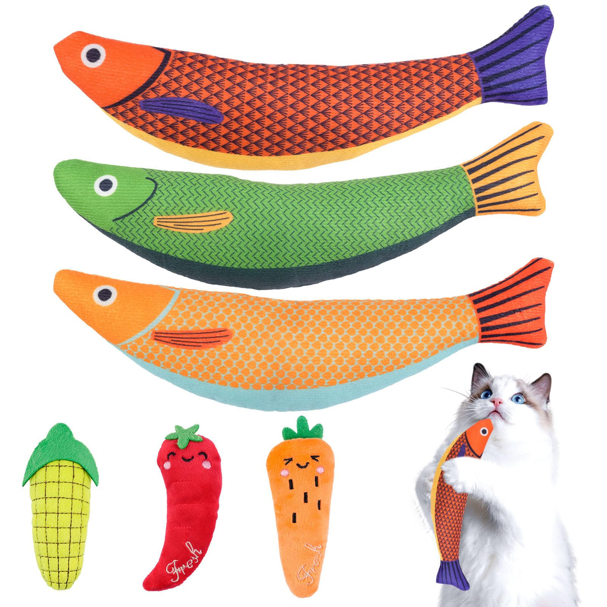 Okxiri ensemble de 6 jouets chat, peluches colorées, stimule le jeu quotidien