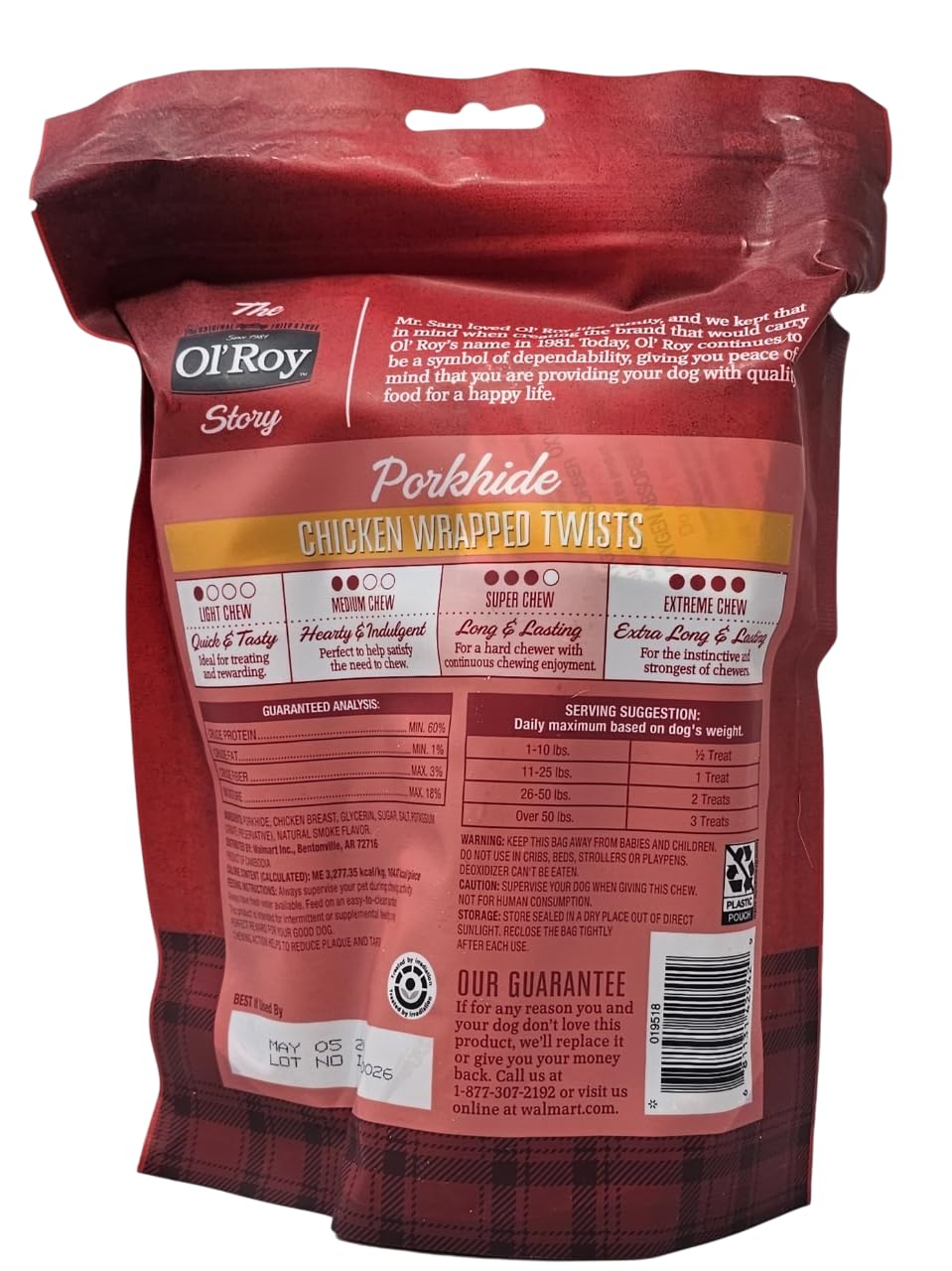 Friandise Ol' Roy Twists porc et poulet, récompenser lors des jeux et entraînements.