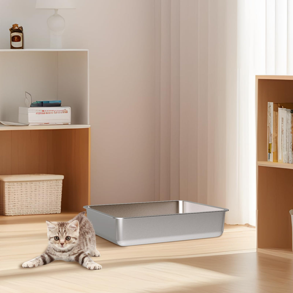 Olacat bac-litiere acier inox accessible-petits : convient chaton et rongeurs