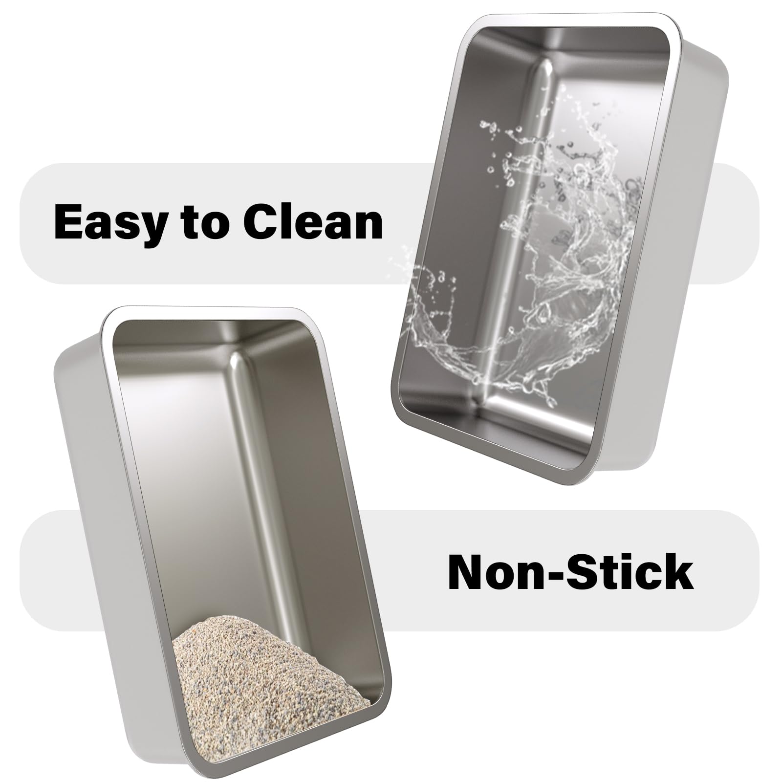 Olacat bac-litiere acier inox bord-arrondi : pas de bords tranchants