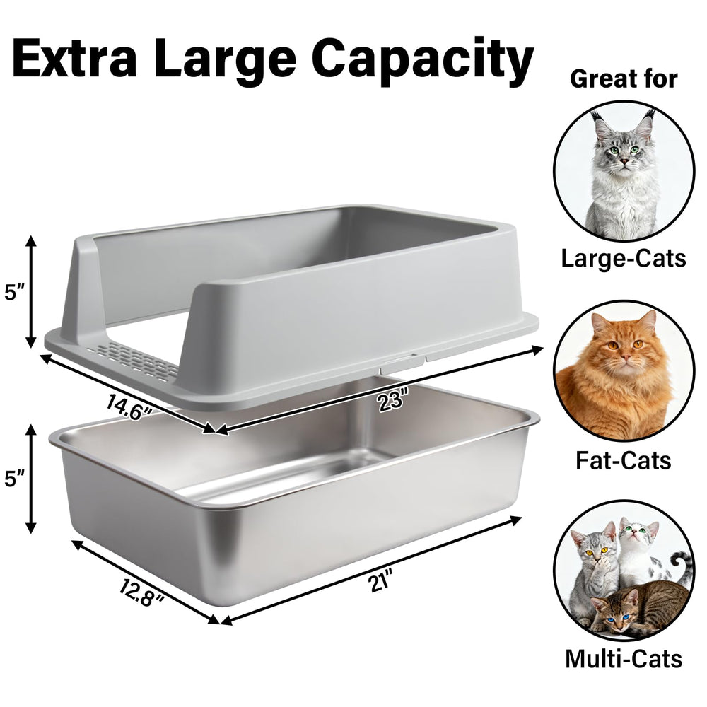 Olacat bac-litiere-inox XL avec couvercle pour confidentialité et nettoyage facile