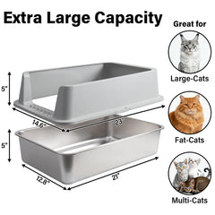 Olacat bac-litiere-inox XL avec couvercle pour confidentialité et nettoyage facile