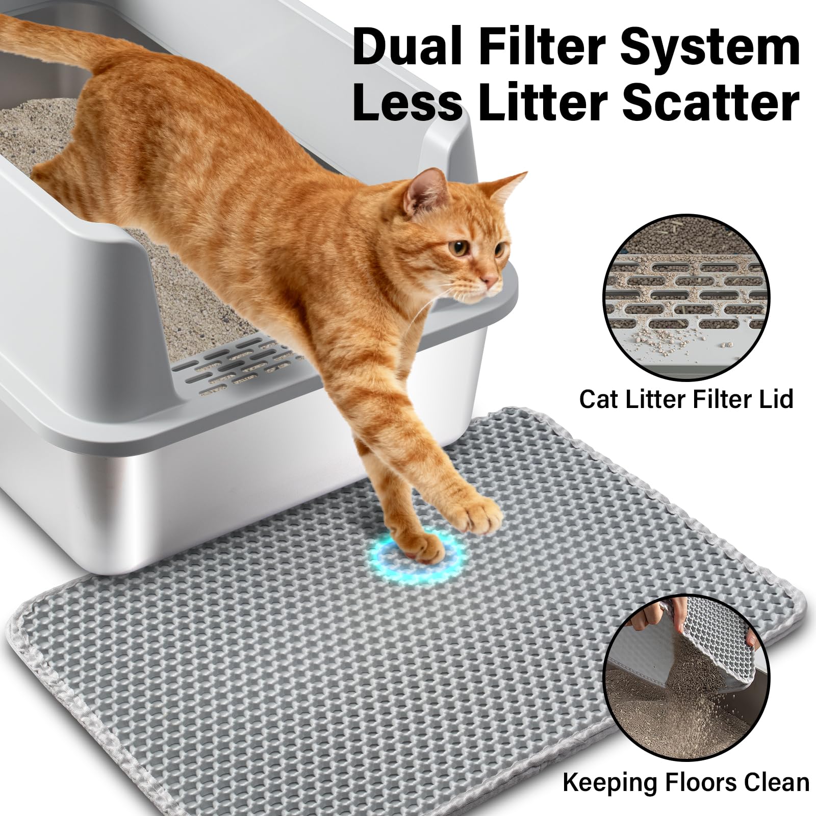 Olacat bac-litière inox nettoyage facile surface lisse
