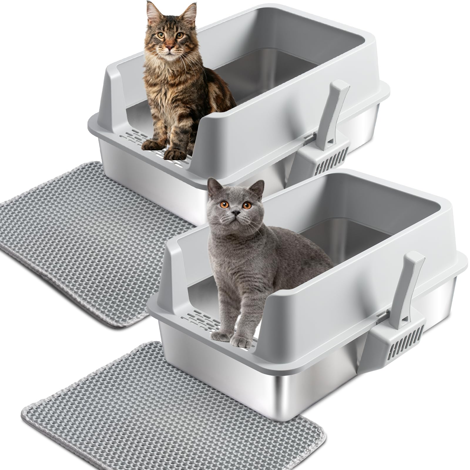 Olacat bac-litiere-inox-xl rebords-hauts, espace confortable pour gros chats