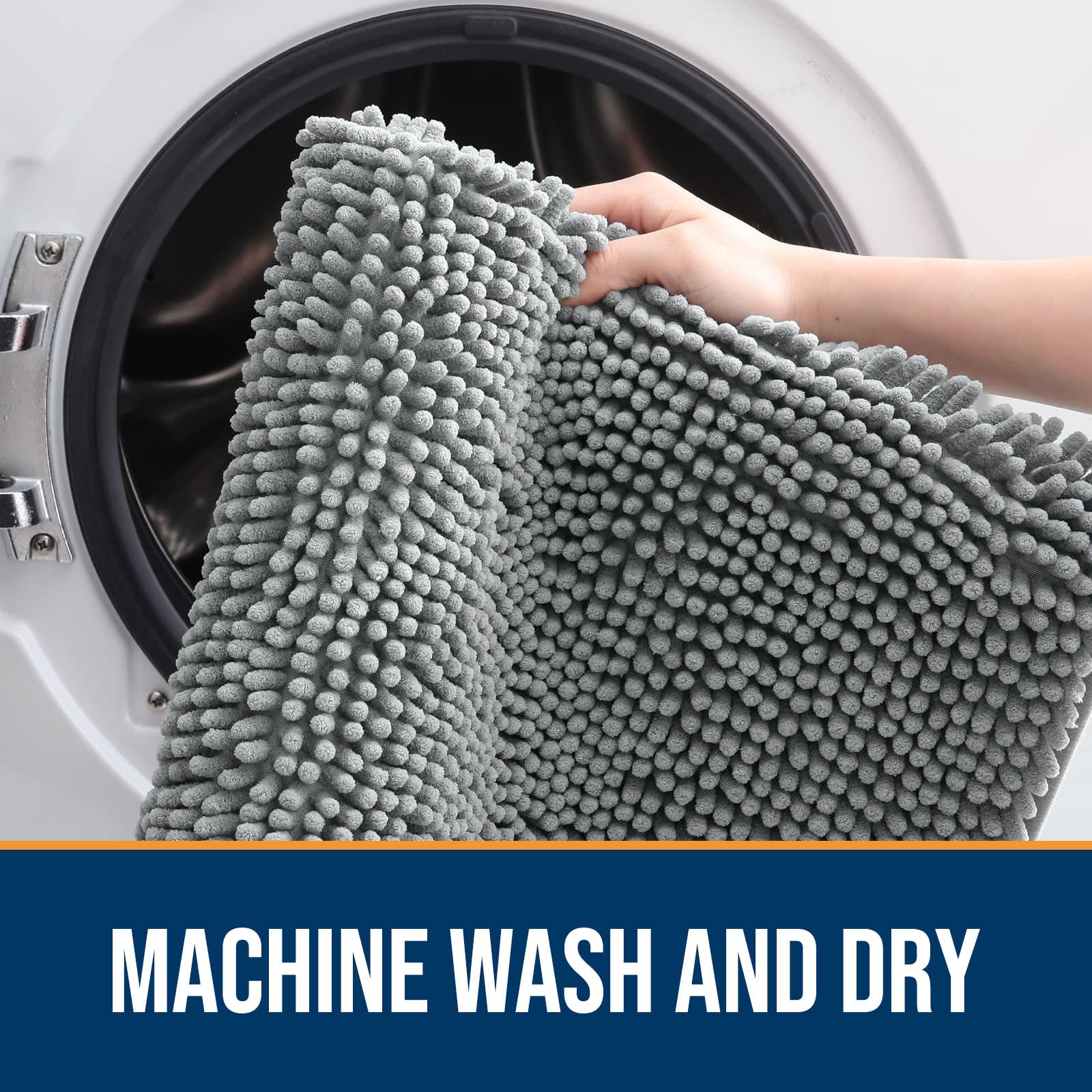 OLANLY tapis lavable chenille, lavage facile et séchage rapide.