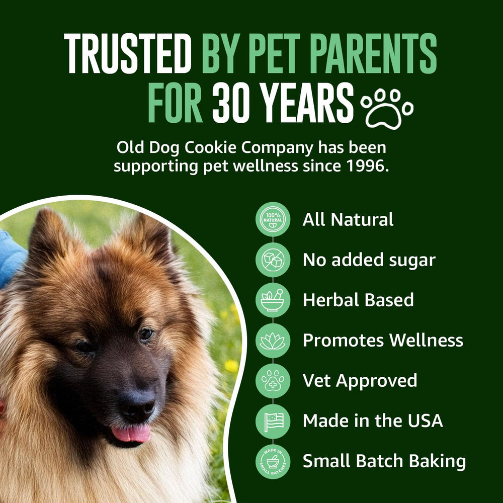 16 calories par biscuit, Old Dog Cookie Co convient comme récompense légère.