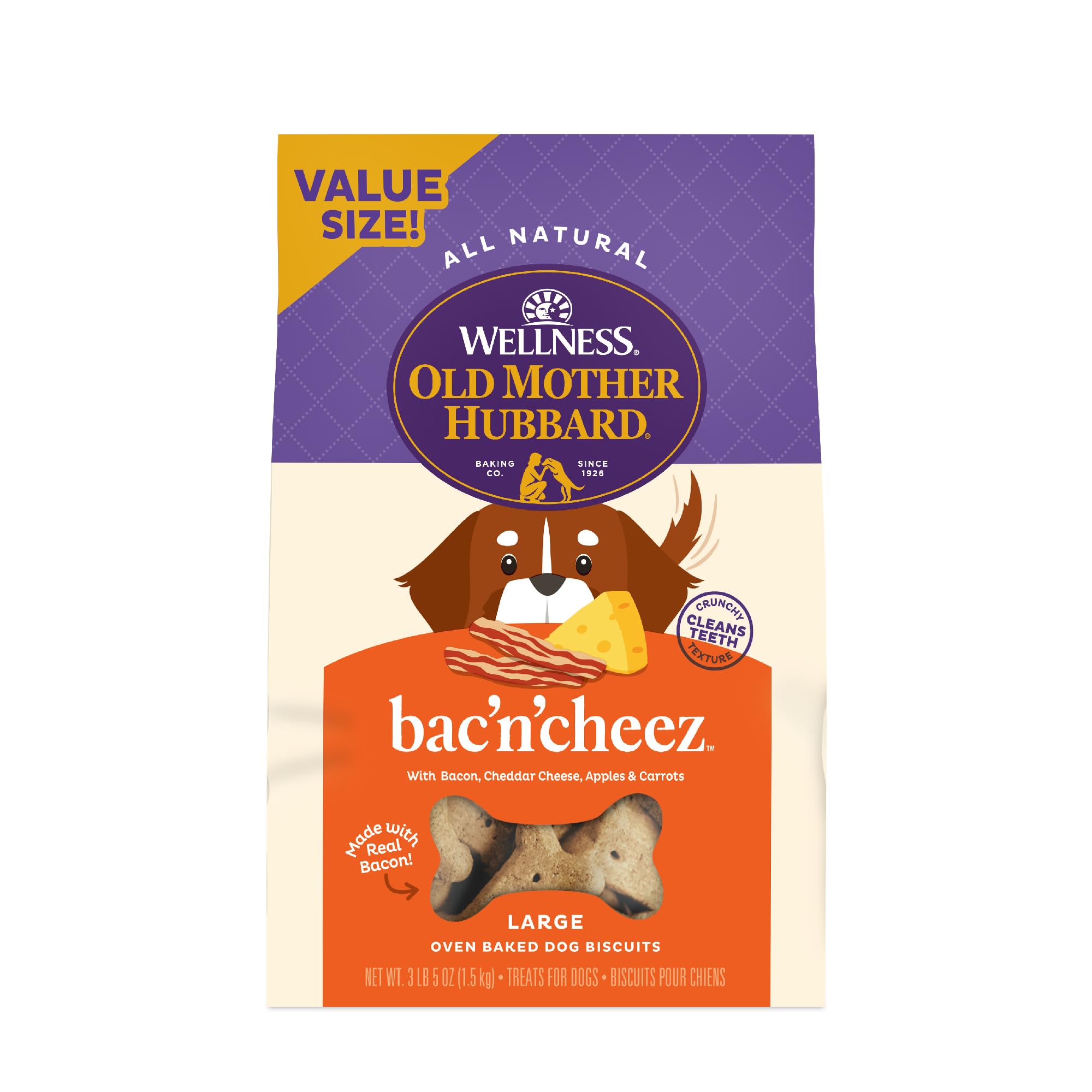 Old Mother Hubbard bacon cheddar biscuits gros, friandise croquante idéale pour récompenser votre chien.