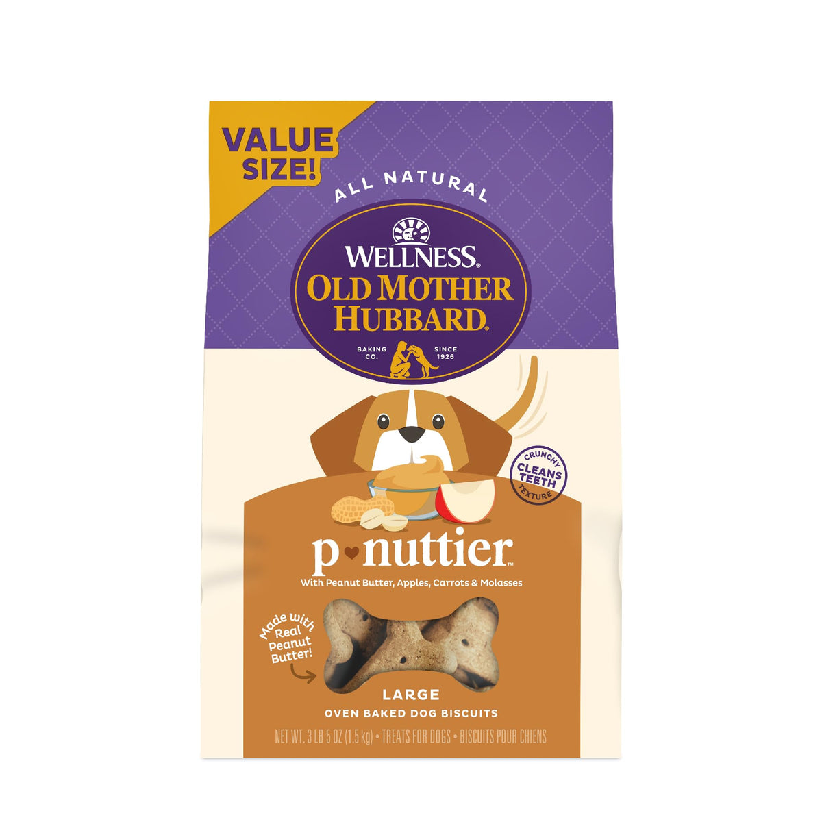 Old Mother Hubbard P-Nuttier biscuit grand pour chien, goût naturel et croquant.