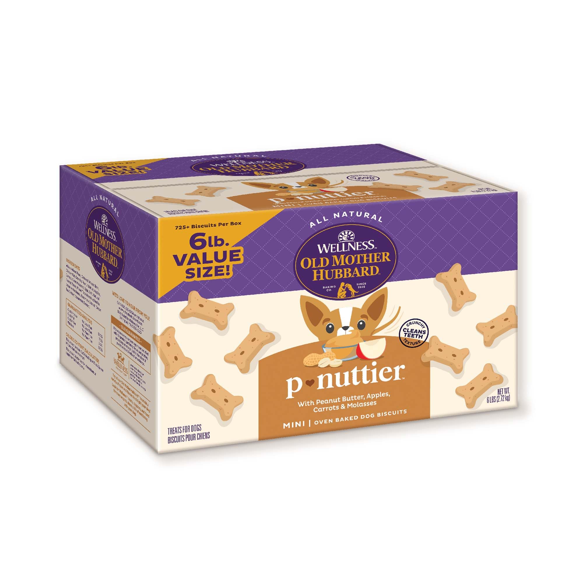 Old Mother Hubbard biscuits mini P-Nuttier, texture croustillante et nettoyage des dents pendant l'entraînement