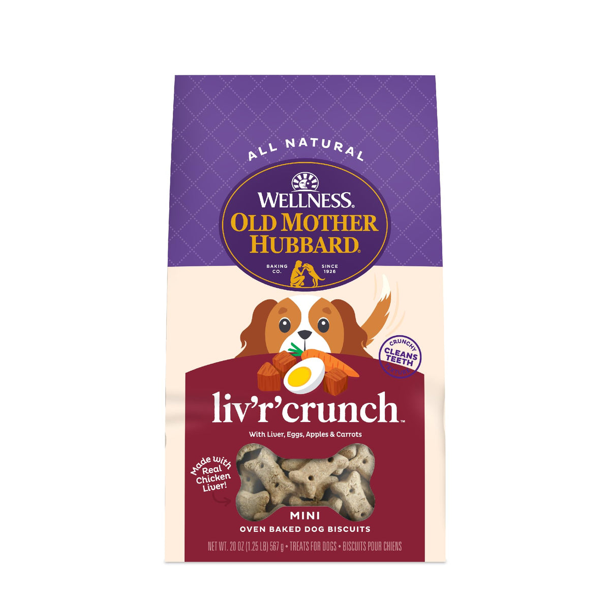 Old Mother Hubbard Liv'R'Crunch mini biscuit foie de poulet idéal pour le dressage.