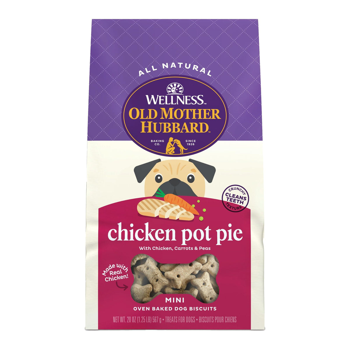 Old Mother Hubbard Mini Tourte Poulet, friandise croustillante en forme d'os pour chien, récompense.