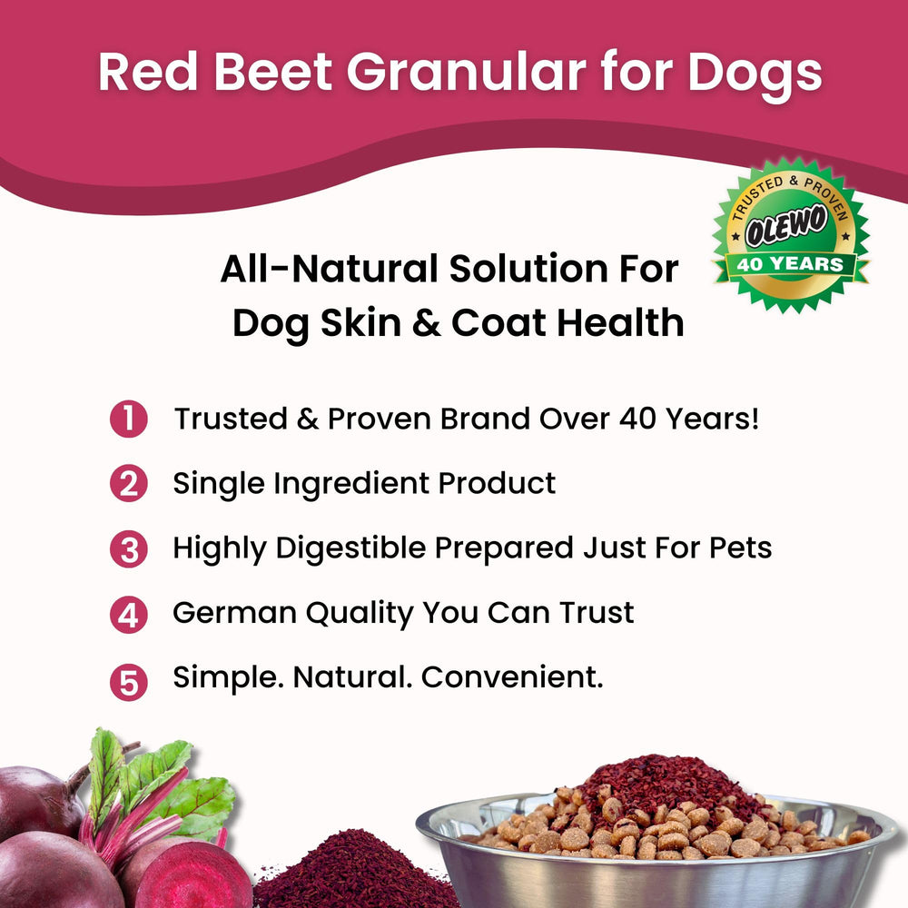 dose cuillère avec olewo betteraves rouges granulés pratique pour nourrir votre chien